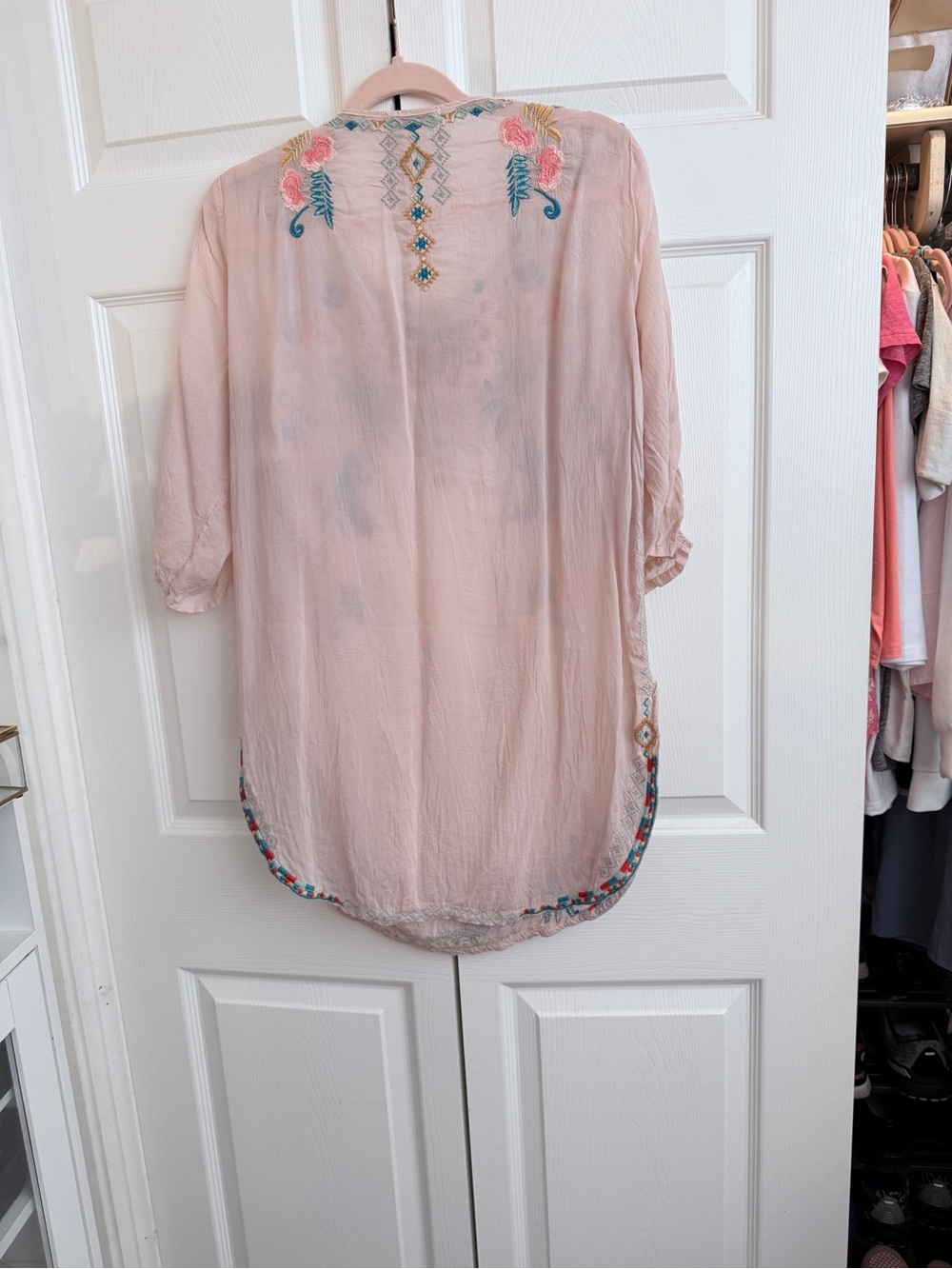 Johnny Was Silk Dusty Pink Embroidered Tunic M - Picture 7 of 13